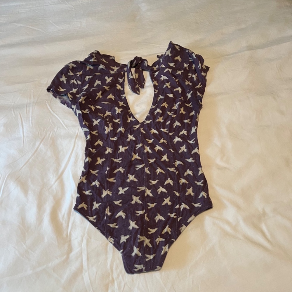 Free People Lavender Body Suit with White Birds - Picture 2 of 6